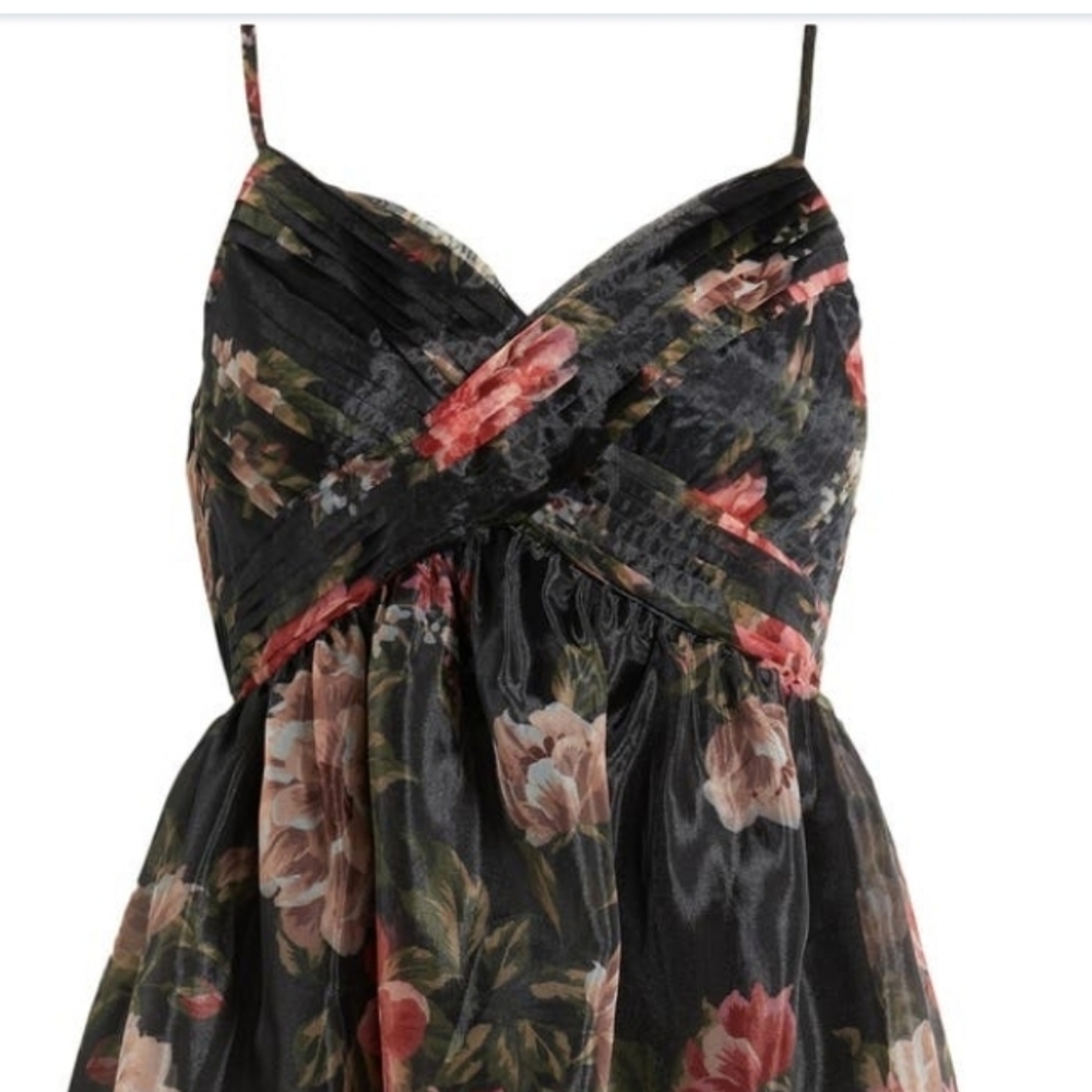 LULUS ORGANZA COCKTAIL DRESS BLACK FLORAL SIZE SMALL - Picture 5 of 15